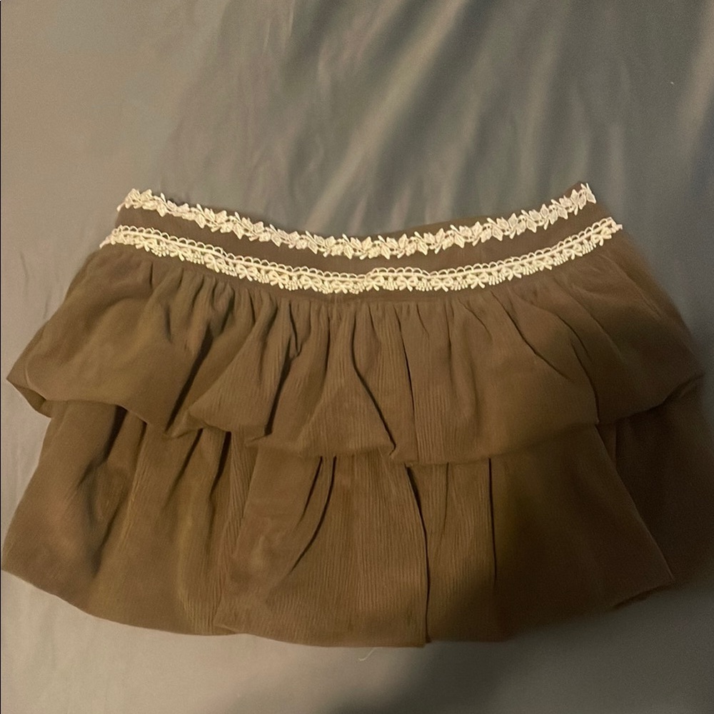 Angel Brown Cream Bubble Mini Skirt with Ruffled Tiers